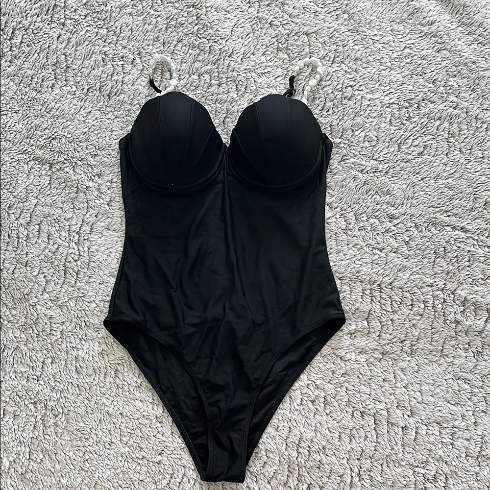 Black pearl straps One-Piece Swimsuit